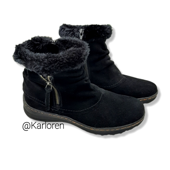 BareTraps Shoes - BareTraps Black Suede Leather Ankle Boots Zip Faux Fur Trim & Lining Size 9.5